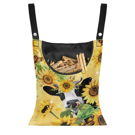 ZIATUBLE Sunflower Storage Bag Clothespin Butterfly Cow Clothes Pins Bag Holder Stretch Laundry Clothes Pin Bag Portable Wardrobe Clothes Storage Organizer Closet with Hanging Rack