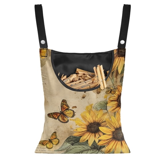 ZIATUBLE Sunflower Storage Bag Clothespin Butterfly Storage Hanging Organizer 2 Pcs Set with Large Opening Clothespin Holder for Clothesline Machine Washable Clothes Pins Heavy Duty Outdoor Bag