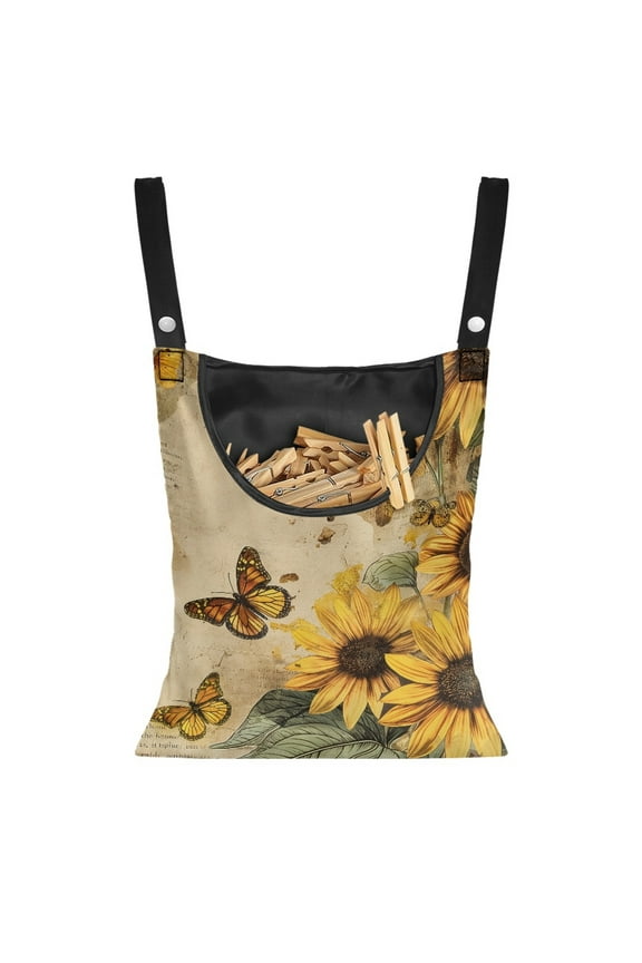 Sunflower Storage Bag Clothespin Butterfly Storage Hanging Organizer with Large Opening Clothespin Holder for Clothesline Machine Washable Clothes Pins Heavy Duty Outdoor Bag