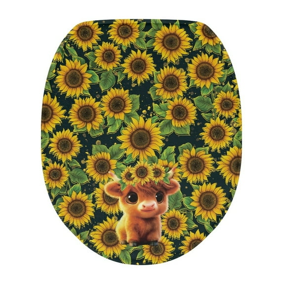 ZIATUBLE Sunflower Toilet Lid Dust Cover Highland Cow Oval Toilet Lid Covers Decorative Toilet Seat Covers Lids Easy to Install Toilet Lid Cover Fits Most Toilet Lids