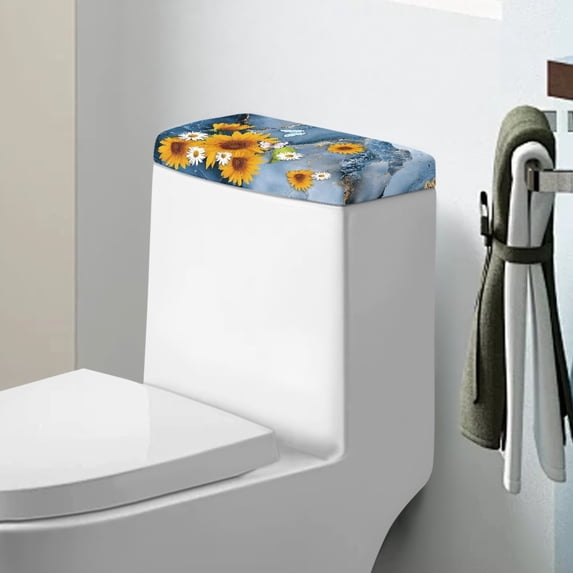 ZIATUBLE Sunflower Toilet Tank Cover Lid Marble Stripes Toilet Tank Lid Dust Cover Soft Toilet Tank Lid Covers for Bathroom Pack of 2 Machine Washable Toilet Lid Tank Protector Covers