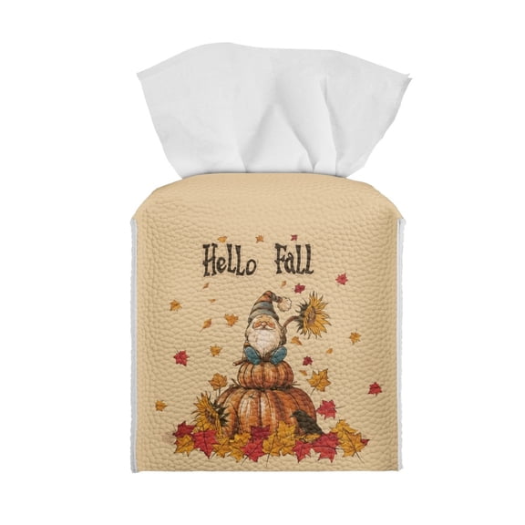 ZIATUBLE Thanksgiving Maple Leaves Square Tissue Box Cover PU Fall Pumpkin Tissue Box Holder with Bottom Snap Tissue Box Cover Cute for Classroom Easy to Clean Tissue Holder for Car