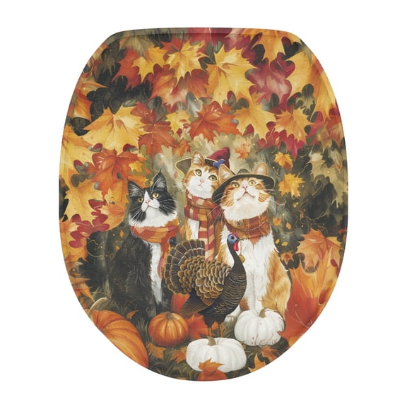 ZIATUBLE Thanksgiving Maple Leaves Toilet Lid Dust Cover Fall Cat Pumpkin Toilet Seat Lid Covers Soft for Bathroom Easy to Install Toilet Lid Cover Decorative Toilet Seat Covers Lids