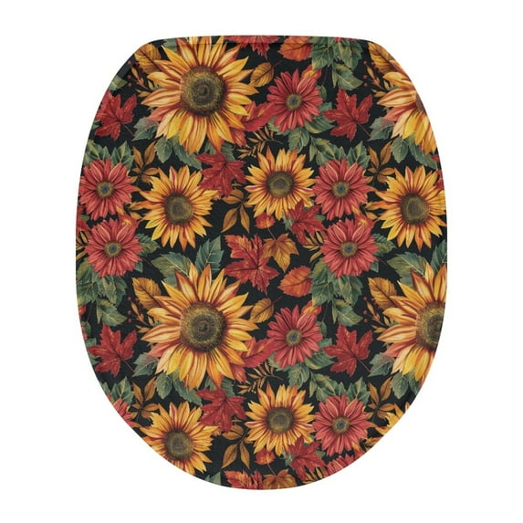 ZIATUBLE Thanksgiving Maple Toilet Lid Covers Sunflower Toilet Lid Covers for Bathroom Decoraction Protective Cover Universal Fit for Standard Oblong Round Elongated