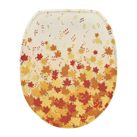 ZIATUBLE Thanksgiving Maple Toilet Lid Dust Cover Happy Fall with Stretch Edges Toilet Lid Covers for Bathroom Decoraction Washroom Toilet Bowl Dust Cover Fits Most Size Toilet Lids