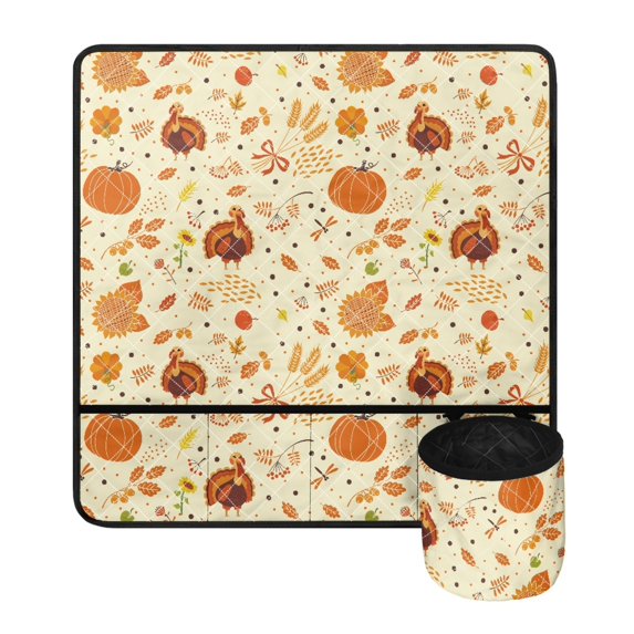 ZIATUBLE Thanksgiving Turkey Machine Protective Pad Maple Leaves Sewing Machine Muffling Matt Fall Pumpkin Sewing Machines Table Pad with Storage Bag for Home Sewing Classes