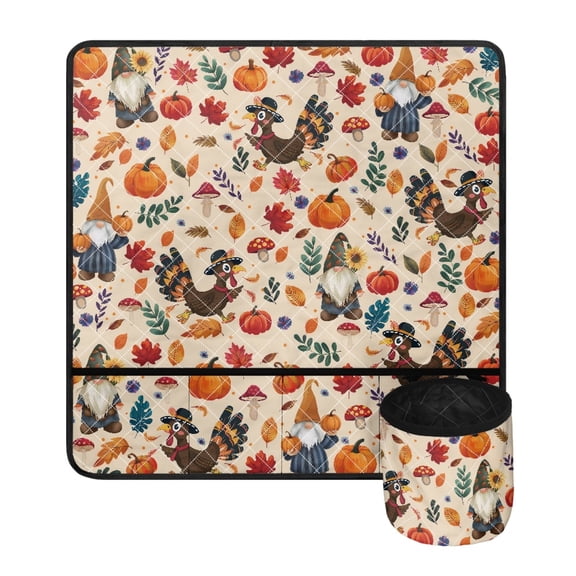 ZIATUBLE Thanksgiving Turkey Pad Organizer for Sewing Machine Fall Pumpkin Sewing Machine Mat Organizer Maple Leaf Sewing Machine Pad for Table with Extra Removable Storage Pockets