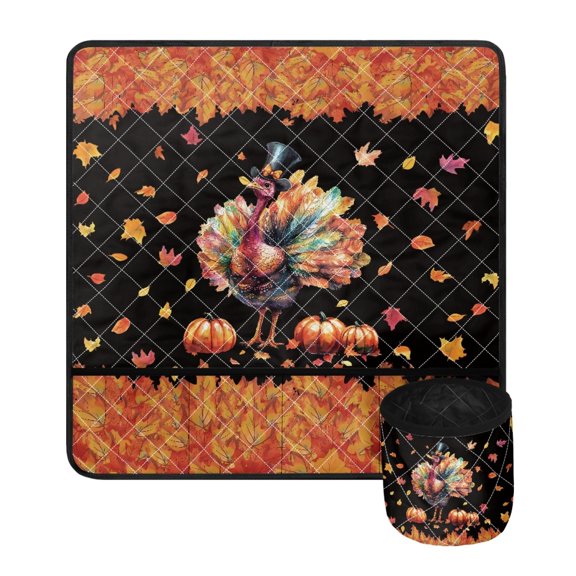 ZIATUBLE Turkey Sewing Machine Mat Maple Leaves Sewing Machine Pad Organizer Pumpkin Sewing Machine Carrying Pad for Table Thanksgiving Fall Sewing Machine Muffling Mat with Pockets