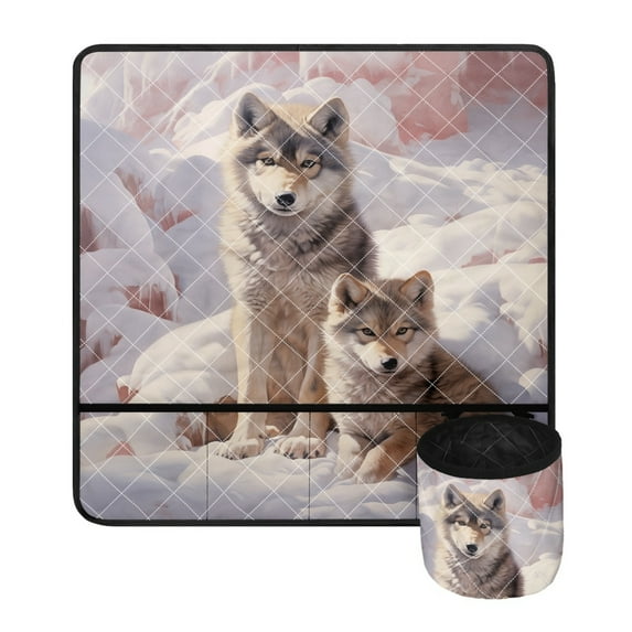 ZIATUBLE Wolf Sewing Machine Mat Snow Sewing Machine Pad for Table with Extra Removable Storage Pockets Lightweight Sewing Machine Mat Reduce Vibration Sewing Machine Pad Organizer