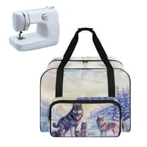 ZIATUBLE Wolf Sewing Machine Storage Case Snow Sewing Machine Tote Bag with 4 Bottom Rubber Pads Sewing Machine Organizer Universal Sewing Machine Tote Storage Case Carry Bag