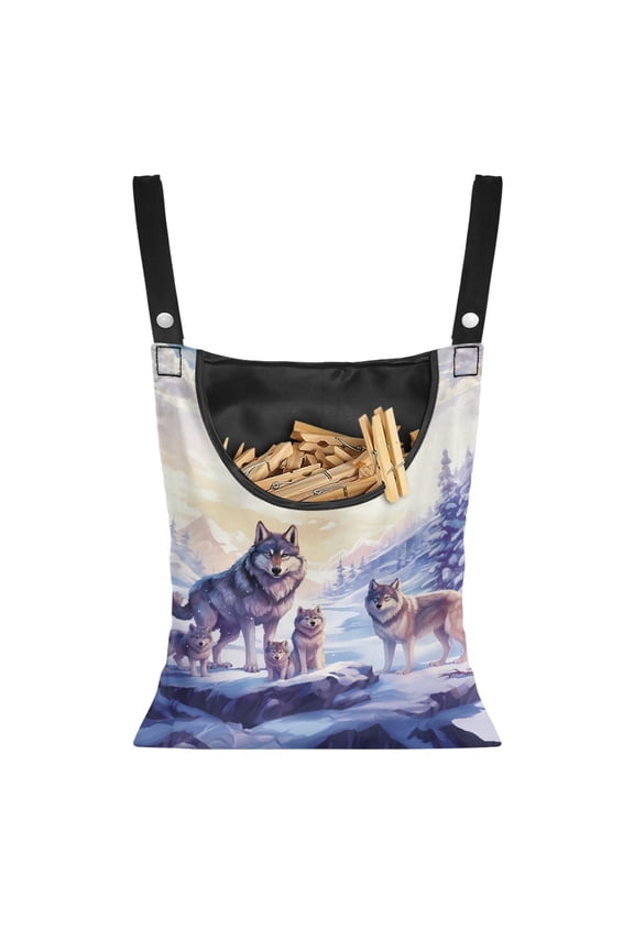 Wolf Snow Hanging Storage Organizer with Large Opening Clothesline Bag for Clothes Pins Dirty Resistant Hanging Pantry Organizer for Storage Bags Laundry Clothes Pin Holder