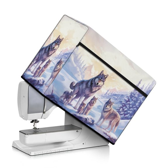 ZIATUBLE Wolf Snow Sewing Machine Protect Cover Foldable Sewing Machine Protective Dust with Tote Handle and Pocket Lightweight Dust Cover with Pockets for Extra Accessories