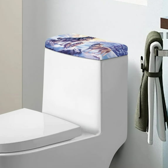 ZIATUBLE Wolf Snow Toilet Cover Toilet Tank Dustproof Toilet Tank Protector Cover Washable Toilet Tank Lid Covers for Bathroom with Elastic Bottom Toilet Top Cover Tank Lid
