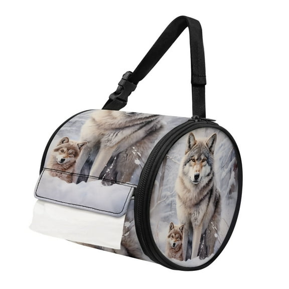 ZIATUBLE Wolf Snow Toilet Paper Holder Soft Paper Towel Hanging Organizer Foldable Camping Toilet Paper Pack with Adjustable Strap Traveling Toilet Paper Roll Bag Home Decor
