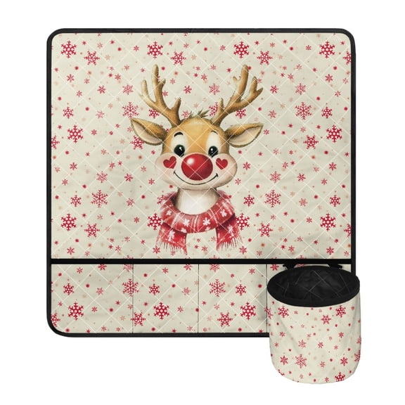 ZIATUBLE Xmas Deer Sewing Machine Mat with Small Cylinder Snowflakes Sewing Machine Mats Anti Bounce Sewing Machine Organizer Mat Easy to Carry for Travelling and Sewing Classes