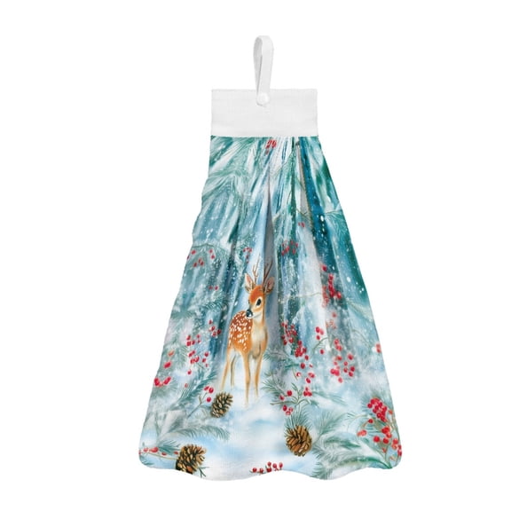 ZIATUBLE Xmas Sika Deer Kitchen Towel Hangs Snow Hanging Hand Towels Set of 3 Machine Washable Bathroom Hand Towels Lightweight Dish Towel Hand Towels Quick Dry Kitchen Towel Hangs