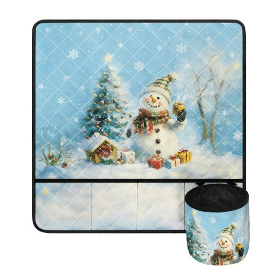ZIATUBLE Xmas Snowman Sewing Machine Pad Organizer Snowflakes Sewing Machine Muffling Mat Washable Sewing Machine Pad for Table with Detachable Pouch Sewing Home Decoration