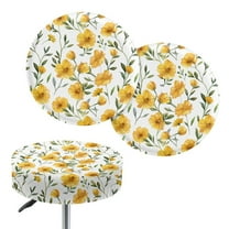 ZIATUBLE Yellow Floral Stool Covers Cushion Dustproof Seat Cover for Vanity Chair 12-14 Inch Elastic Bar Stool Covers Round 2 Pieces Lightweight Round Stool Dust Covers Home Decor