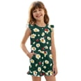 thumbnail image 1 of ZIATUBLE4S Daisy Ladybug Print Girls Summer Romper Kids Button Ruffle Trim Elastic Waist Short Jumpsuit Outfit Round Neck Playsuit Clothes with Pockets for 13-14 Y, 1 of 6