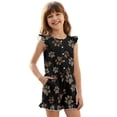 thumbnail image 1 of ZIATUBLE4S Leopard Paw Print Girls Summer Romper Ruffle Cap Sleeves One-Piece Short Jumpsuit Soft Comfort Kids Casual Playsuit with Pockets for 5-6 Y, 1 of 6