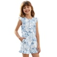 thumbnail image 1 of ZIATUBLE4S Light Blue Watercolor Camo Print Girls Summer Short Jumpsuits Flutter Sleeves One-Piece Romper Soft Comfort Kids Casual Playsuit with Pockets for 11-12 Y, 1 of 6