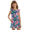 thumbnail image 1 of ZIATUBLE4S Tropical Hibiscus Leaf Print Girls Summer Jumpsuit Kids Button Flutter Sleeve Short Playsuit Elastic Waist Round Neck Casual Romper Outfit Clothes with Pockets for 11-12 Y, 1 of 6