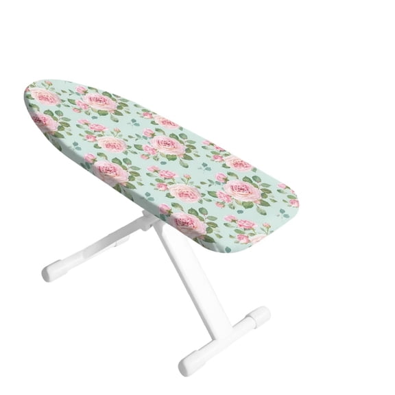 ZIATUBLES 14 x 24 Inch Pink Rose Ironing Board Cover for Small Boards, Polyester Tabletop Replacement Decor Cover with Elastic Edge and Hook-Loop Fits Laundry Travel Dorm