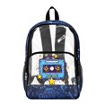 thumbnail image 1 of ZIATUBLES 17 Inch Clear Backpack, Heavy Duty Cassette Tape Music Print Fabric & PVC Transparent Bag with Front Pockets & Side Mesh, Large Capacity See Through Bookbag for School Work Travel, 1 of 7