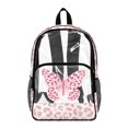 thumbnail image 1 of ZIATUBLES 17 Inch Clear Backpack, Heavy Duty Fabric & PVC Transparent Bag with Reinforced Strap, Large Capacity Pink Leopard Butterfly Print See Through Bookbag for School, Work & Travel, 1 of 7