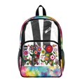 thumbnail image 1 of ZIATUBLES 17 Inch Clear Backpack, Heavy Duty Folk Flower Tie Dye Print Fabric & PVC Transparent Bag with Front Pockets & Side Mesh, Large Capacity See Through Bookbag for School Work Travel, 1 of 7