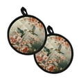 thumbnail image 1 of ZIATUBLES 2 PCS Pot Holders Pot Holders Oven Mitts 2-in-1 Heat Resistant Round Potholders with Pockets and Hanging Loop for Cooking and Baking 8 Inch Hot Mats Kitchen Decor, Hummingbird Flower, 1 of 7