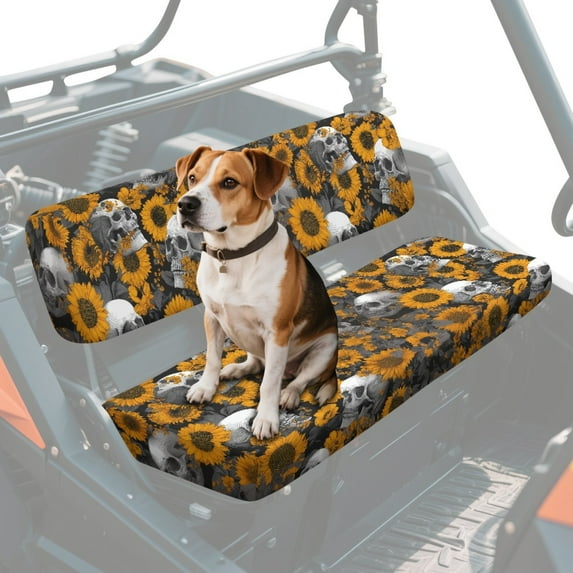 ZIATUBLES 2-Pack UTV Front Seat Covers with Skull Sunflower Print, Compatible with Kawasaki Mule 3000 3010, Fade Wear Resistant Washable Polyester Protective Cover for Farm Ranch Outdoor Use