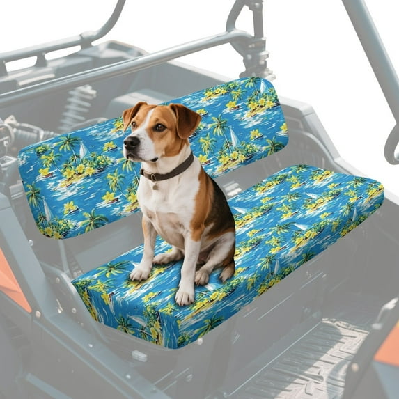 ZIATUBLES 2-Pack UTV Seat Covers, Universal Waterproof Scratch-Resistant Front Bench Protector Set for Mule, Easy Install Clean for Farm Ranch Truck, Tropical Island Pattern