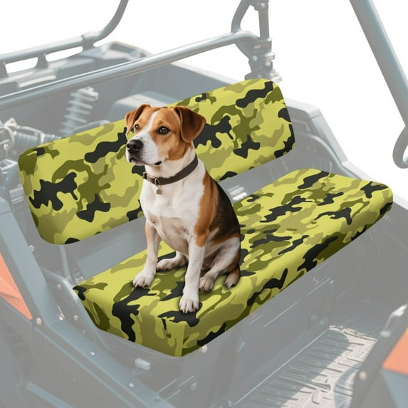 ZIATUBLES 2-Pack UTV Seat Covers, Waterproof Scratch-Resistant Polyester Protectors for Kawasaki Mule Bench Seats, Yellow Green Black Jungle Camo Print UTV Decor Accessories Part