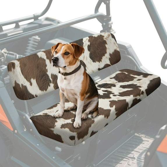 ZIATUBLES 2-Pack Universal Fit UTV Seat Covers, Brown Cow Print Waterproof Polyester for Kawasaki Mule 4010 3010 Bench Seats - Replacement Protector Set, Weather Resistant Accessories