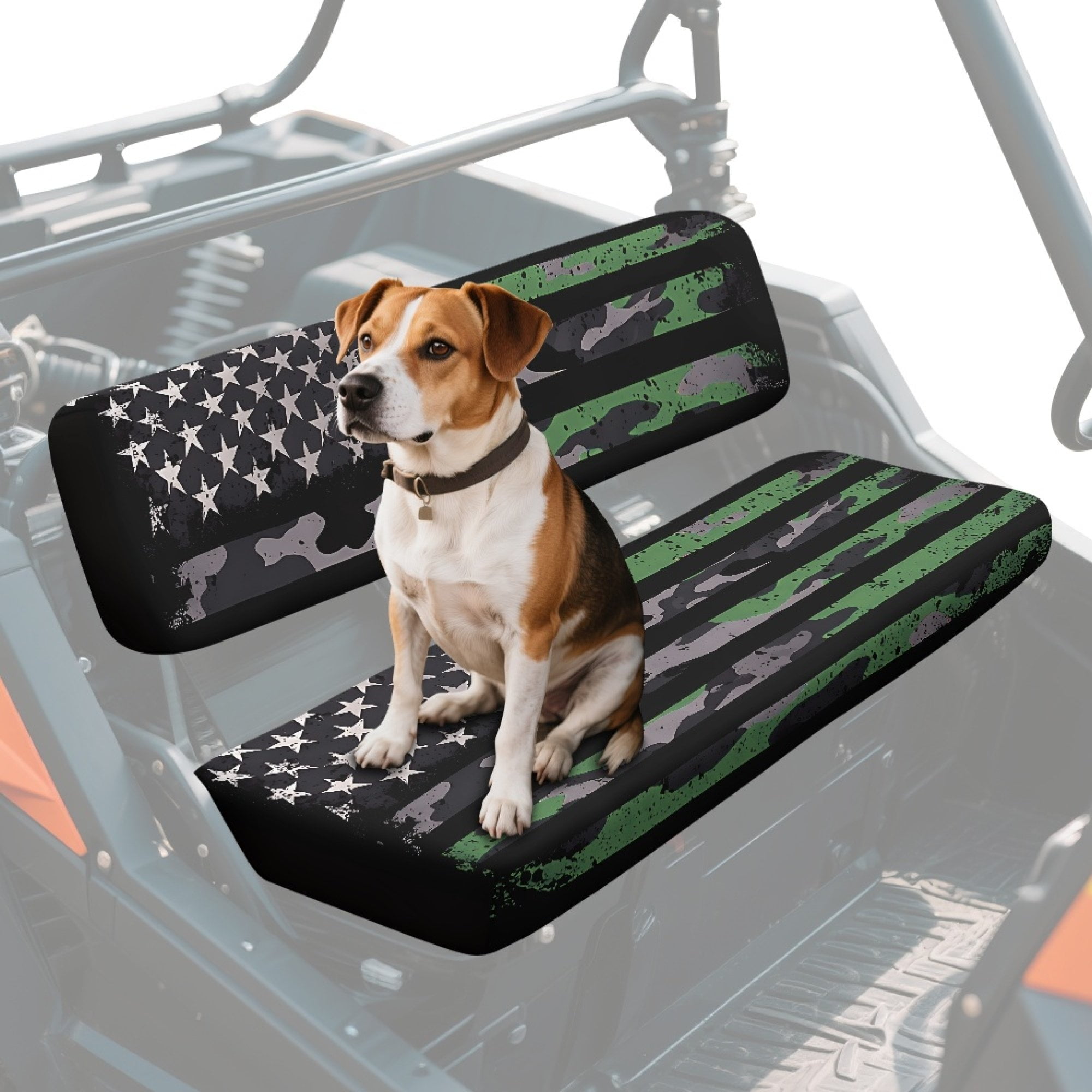 ZIATUBLES 2-Pack Waterproof UTV Seat Covers, American Flag Camo Replacement Bench Seat Protectors Compatible with Kawasaki Mule 3000 3010, Wear-Resistant Polyester UTV Seat Decor Covers