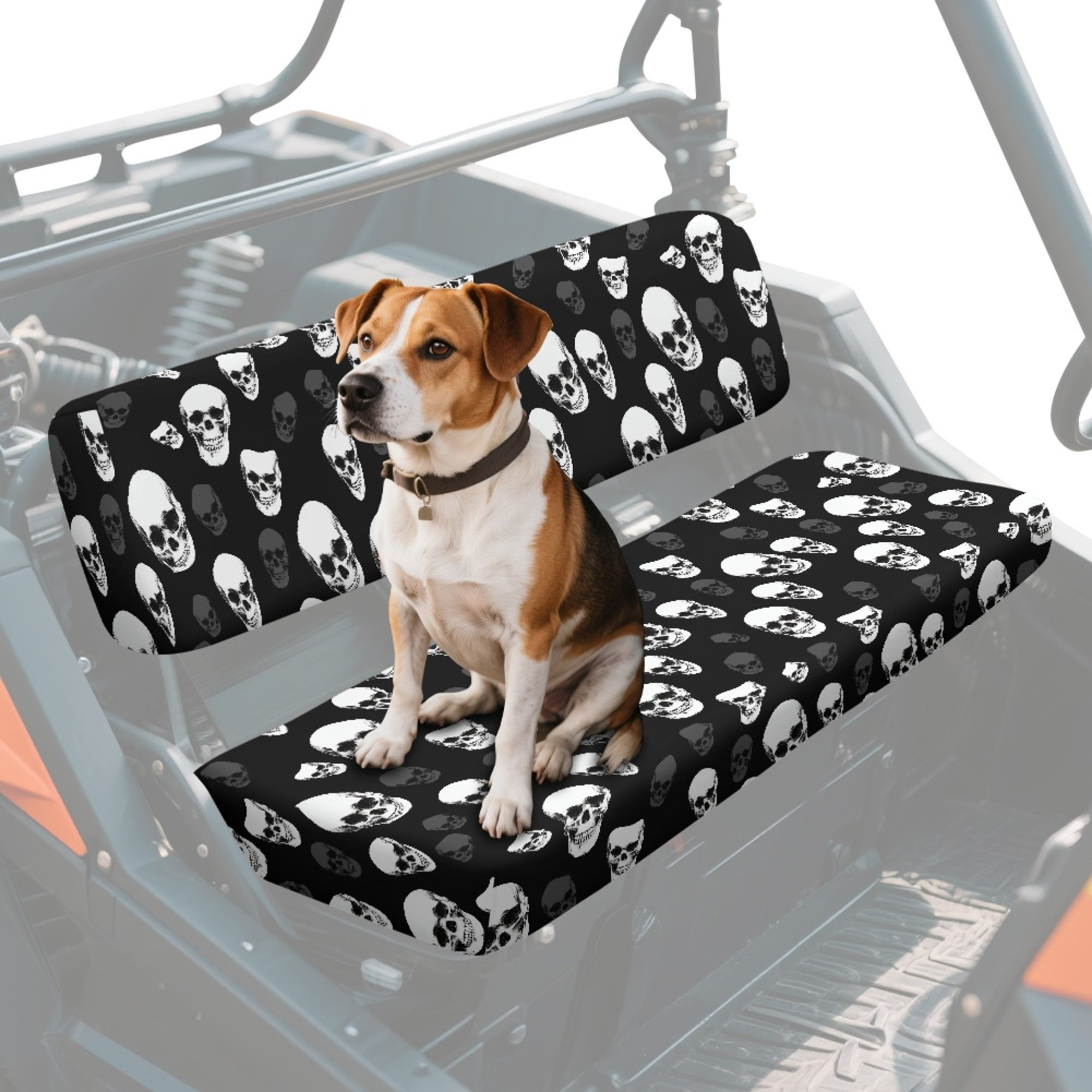 ZIATUBLES 2-Pack Waterproof UTV Seat Covers with Black Skull Print, Replacement Bench Seat Protectors Compatible with Kawasaki Mule 3000 3010, Wear-Resistant Polyester UTV Seat Decor Covers