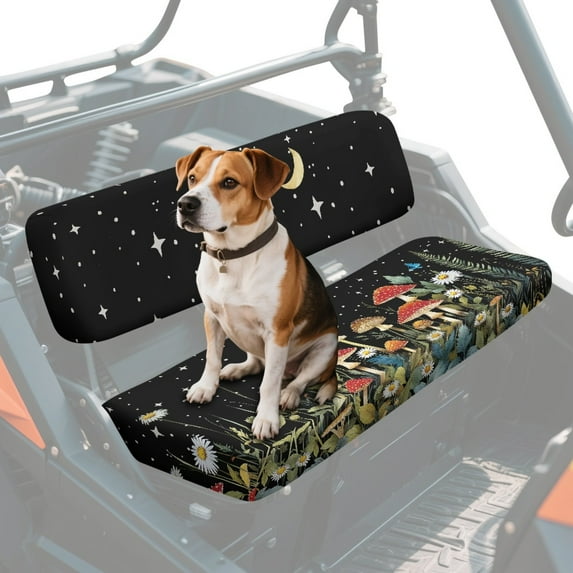 ZIATUBLES 2-Pack Waterproof UTV Seat Covers, Butterfly Floral Moon Star Print Replacement Bench Seat Protectors Compatible with Kawasaki Mule 3000 3010, Wear-Resistant Polyester UTV Seat Decor Covers