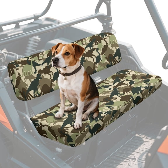 ZIATUBLES 2-Pack Waterproof UTV Seat Covers with Camo Dinosaur Silhouette Print, Replacement Bench Seat Protectors Compatible with Mule 3000 3010, Wear-Resistant Polyester UTV Seat Decor Covers