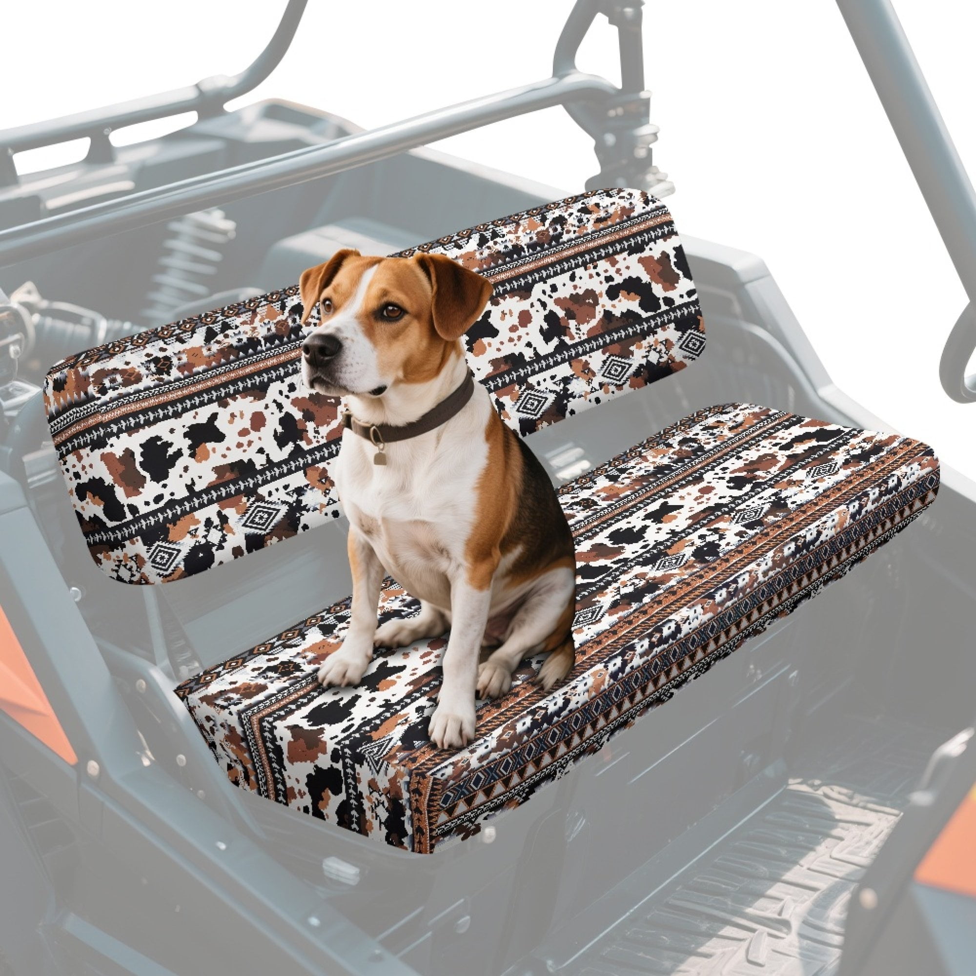 ZIATUBLES 2 Pack Waterproof UTV Seat Covers, Front Bench Seat Protectors Compatible with Kawasaki Mule 4010/3010, Scratch Wear-Resistant UTV Accessory Part(American Tribal Cow Print)