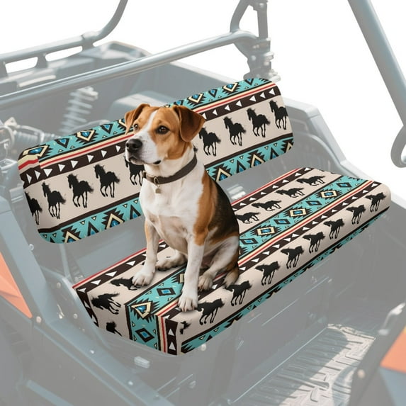 ZIATUBLES 2-Piece UTV Seat Covers – Universal Fit, Scratch-Resistant Polyester Protector Set for Kawasaki Mule 3000/3010/3020 Bench Seats, American Tribal Horse Print UTV Decor Accessory,