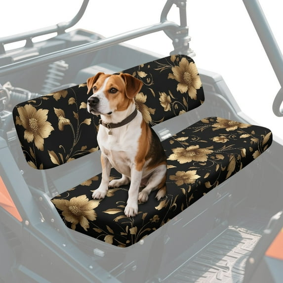 ZIATUBLES 2-Piece UTV Seat Covers – Universal Fit, Scratch-Resistant Polyester Protector Set for Kawasaki Mule 3000/3010/3020 Bench Seats, Easy Installation & Clean, Black Flower Print
