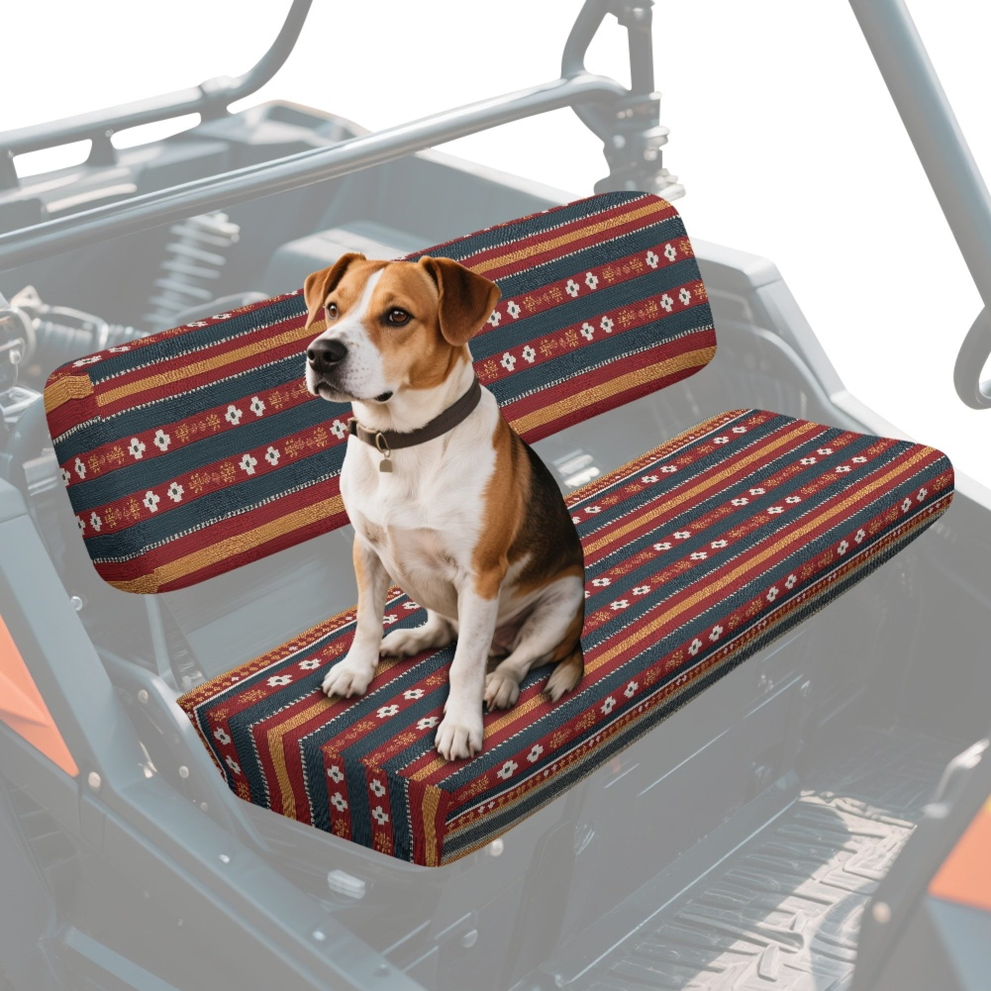 ZIATUBLES 2-Piece UTV Seat Covers – Universal Fit, Scratch-Resistant Polyester Protector Set for Kawasaki Mule 3000/3010/3020 Bench Seats, Ethnic Striped Geometric Print UTV Decor Accessory,