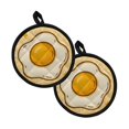 thumbnail image 1 of ZIATUBLES 2 Pieces Fried Egg Print Pot Holders Oven Mitts 2-in-1 Heat Resistant Hot Mats with Breathable Cotton-Like Liner Non-Slip Quilted Liner Trivets Cute Kitchen 8 Inch Round Decor, 1 of 7