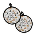 thumbnail image 1 of ZIATUBLES 2 Pieces Heat Resistant Potholders with Soft Cotton-like Lining Non-Slip Pockets Stylish Hot Pads for Baking Cooking 8 Inch Kitchen Round Decor, Just A Girl Who Loves Cats White, 1 of 7