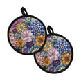thumbnail image 1 of ZIATUBLES 2 Pieces Pot Holders Oven Mitts 2-in-1 Heat Resistant Hot Mats with Breathable Cotton-like Liner Non-Slip Quilted Liner Trivets Kitchen 8 Inch Round Decor, Boho Mandala Flower, 1 of 7