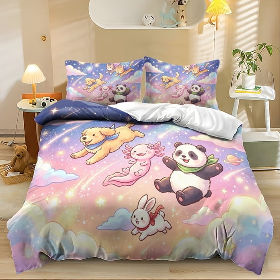 ZIATUBLES 3 PCS King Size Duvet Cover Set, 1 Duvet Cover with 2 Pillowcases, Flying Sky Critters Printed Chic Bedroom Bedding Decor, Soft Easy Care Home, Dorms & Guest Rooms Bed Linens