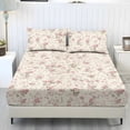 thumbnail image 1 of ZIATUBLES 3 Pcs Full Size Sheet Set, Soft Comfort Bedding Sets with 1 Fitted Sheet and 2 Pillowcases, Cooling Cozy All-Season Bed Sheets, Light Pink Rose Printed, 1 of 9
