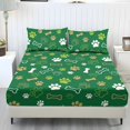 thumbnail image 1 of ZIATUBLES 3 Pcs King Size Cooling Bed Sheet Set, Green Paw Bones Print, Soft Polyester Bedding Set, 1 Fitted Sheet and 2 Pillowcases, Breathable Comfortable Sheets for Bedroom, 1 of 9