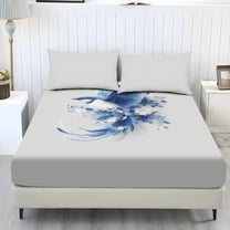 ZIATUBLES 3 Pcs Twin Size Sheet Set, Bird Flower Gray Printed Soft Comfort Bedding Sets with 1 Fitted Sheet and 2 Pillowcases, Cooling Cozy All-Season Bed Sheets